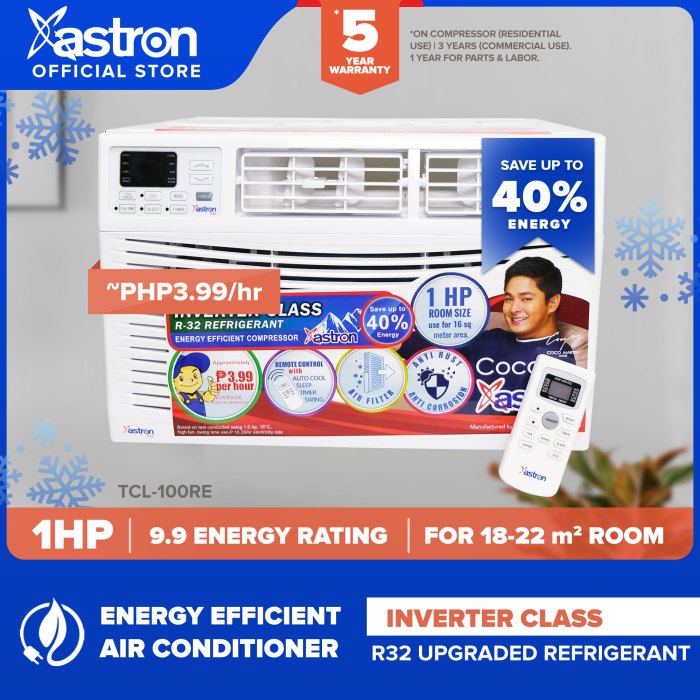 Astron Inverter Class 1 HP Aircon with remote (window-type air ... Astron Inverter Class 1 HP Aircon with remote (window-type air ...